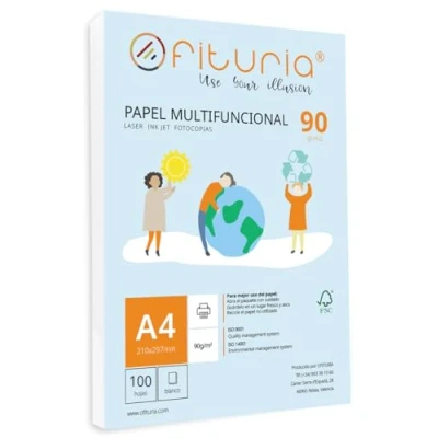 Afbeelding van Paquet de feuilles A4 90 g avec 100 blanches, papier multifonction pour usage scolaire et environnement travail. Idéal imprimantes laser, à jet d&#039;encre ou photocopieuses. Ofituria