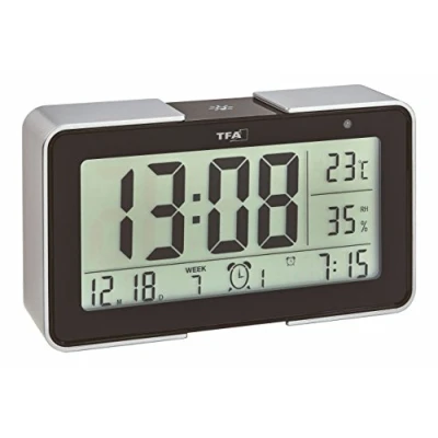 Image de TFA Dostmann 60.2540.01 radiopiloté(e) réveil noir argent Heures de 3
