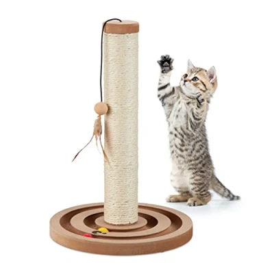 Afbeelding van Relaxdays krabpaal met speelbal 45 x 30 cm kattenkrabpaal speelveer sisaltouw