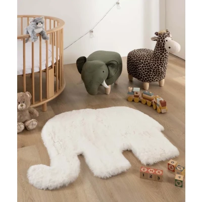 Afbeelding van Kindervloerkleed Olifant Fluffy Wit 80x100 Cm