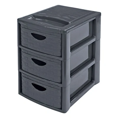 Afbeelding van M Home Opbergtoren / 3 laden kunststof/imitatie wilgen antraciet 19 x 29 28 cm DIN A5 MINI EMPIRE RATTAN S3 PLS6376 34