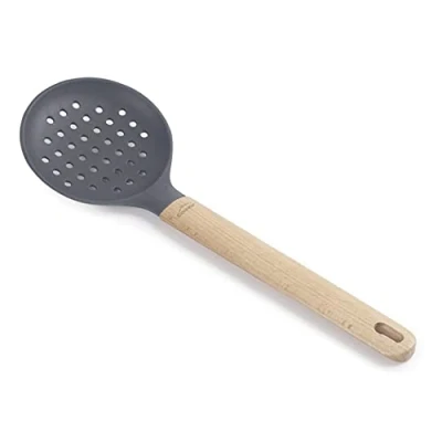 Afbeelding van Lacor 68188 siliconen schuimspaan, professionele troffel, handvat van beukenhout, geen schade aan de pan, bestand tegen hoge temperaturen, BPA vrij, lengte: 34 cm, Ø11, grijs
