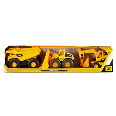 Afbeelding van Cat erpillar Set van 3 voertuigen 25 cm vrachtwagen, graafmachine en voorlader, geel