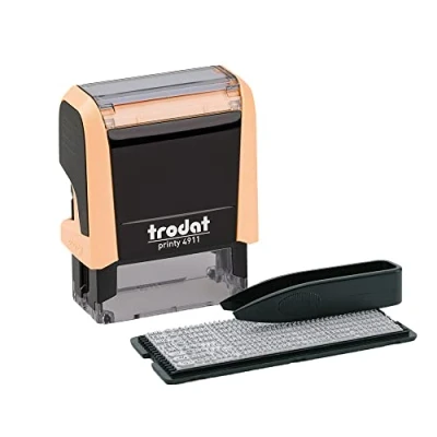 Afbeelding van Trodat Printy 4911 pastelcrème stempelset om zelf te maken 3 regels tekst, 38 x 14 mm afdruk, Duits, met pincet, zwart stempelkussen en letter cijferset in één