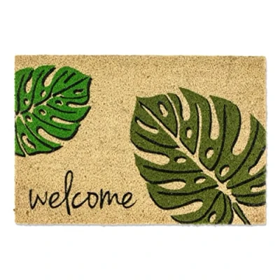 Afbeelding van Voetmat kokos Monstera Welcome deurmat 40x60 cm antibacteriële ingangsmat kokosmat met vinyl rug natuurlijk materiaal 100%