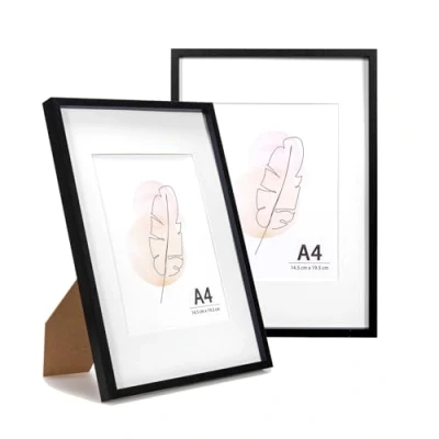 Afbeelding van A4 fotolijst zwart voor muur en kantoor, 21 x 29,7 cm, 2 stuks