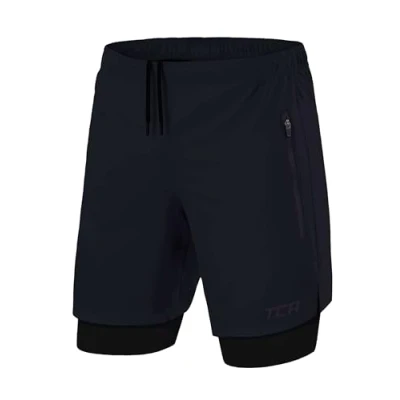 Afbeelding van TCA Mannen Ultra 2 in 1 Hardloop Gym Shorts met Ritszakje Marine/Zwart (2x Ritszakken), M