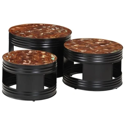 Afbeelding van Bartafels 3 st trommelvormig massief gerecycled hout