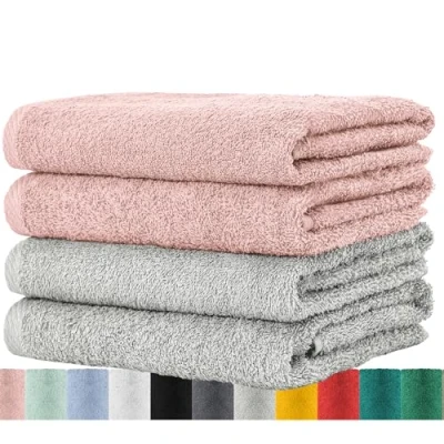 Afbeelding van BaSaTex Set van 4 badstof handdoeken 50 x 100 cm, 100% katoen, handdoeken, grijs/oudroze