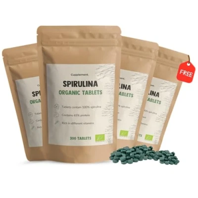 Afbeelding van Cupplement 4 Zakken Spirulina 300 Tabletten Inclusief Pillendoos Biologisch Geen Poeder of Vlokken Supplement Superfood Hawaii Chlorella Alg Algen