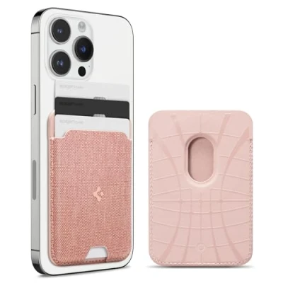 Afbeelding van Spigen Urban Magnetische MagSafe Kaarthouder voor Pasjes Roze Goud