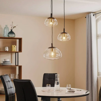Afbeelding van Hanglamp Turku 3 lamps rond helder/zwart