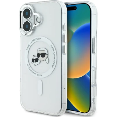 Afbeelding van Karl Lagerfeld iPhone 16 Backcover hoesje Head Magsafe metal Wit