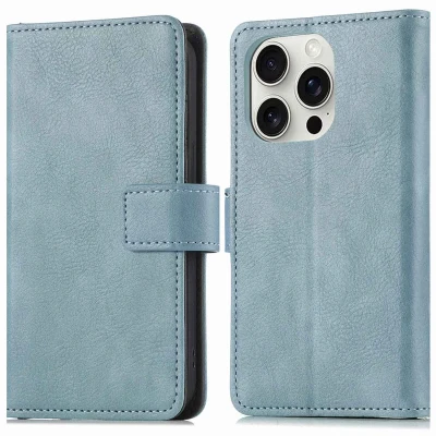 Afbeelding van imoshion Hoesje Geschikt voor iPhone 16 Pro Met Pasjeshouder Luxe Bookcase Lichtblauw
