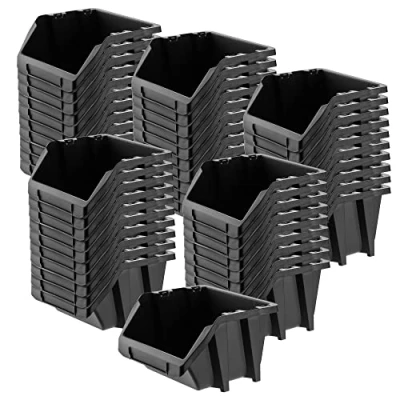 Afbeelding van KADAX Set van 50 stapelbare opbergdozen voor werkplaats, PP kunststof, verschillende maten en kleuren, gereedschapswand (zwart, 187 x 158 mm)