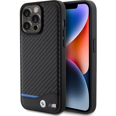 Afbeelding van iPhone 15 Pro Max Backcase hoesje BMW Effen Zwart Leer