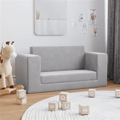 Afbeelding van Kinderslaapbank 2 zits zacht pluche lichtgrijs