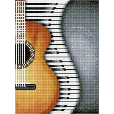 Afbeelding van Full Diamond Painting Volwassenen Hobby Volledig Pakket Vierkante Steentjes DQ8.004 Dotz® Gitaar en piano 41 x 30cm