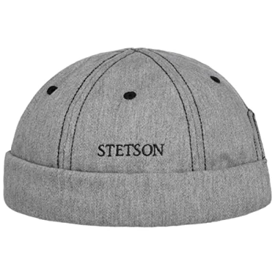 Afbeelding van Stetson Cotton Melange Docker muts voor heren, uv bescherming 40+, 100% katoen, met klittenbandsluiting, zomer, winter, Lichtgrijs