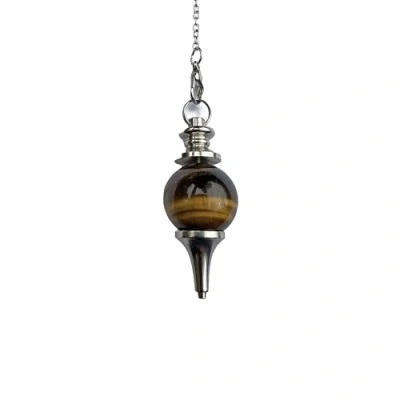 Afbeelding van Edelsteen kristallen slinger vintage bal voor radiesthesie chakra reiki waarzeggerij meditatie wicca tijgeroog