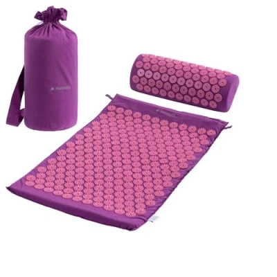 Afbeelding van Navaris spijkermat met kussen Voor rug, nek, schouders, spieren en ontspanning Inclusief draagtas Paars Indian Sun design