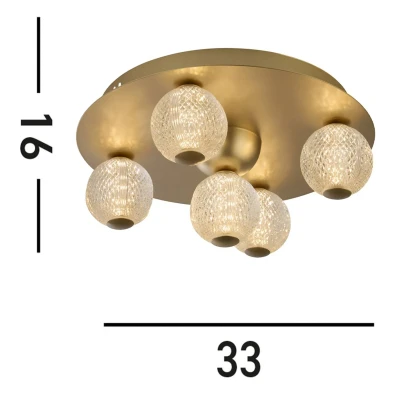 Afbeelding van LED plafondlamp Asteroid, goud, Ø 33 cm staal/acryl 5 lamps versie