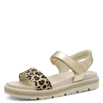 Afbeelding van Marco Tozzi Sandalen met plateauzool, Dames, Maat: 40, Beige Hoogwaardig imitatieleer