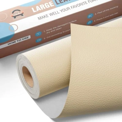 Afbeelding van lederen reparatiepatches, 40 x 160 cm, zelfklevende reparatiepatches voor bank, autostoel, meubels, tas, crème