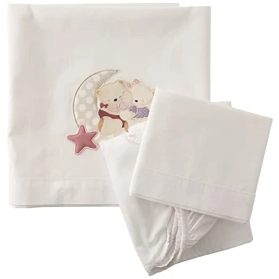 Afbeelding van Loving Bear Mini Wieg Lakens Wit Roze