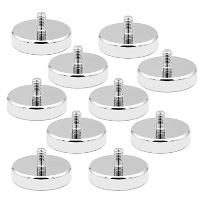 Afbeelding van 10 stuks neodymium magneten Ø 25 mm met M5 schroefdraad 20 kg ronde voor schroeven, ogen of haken