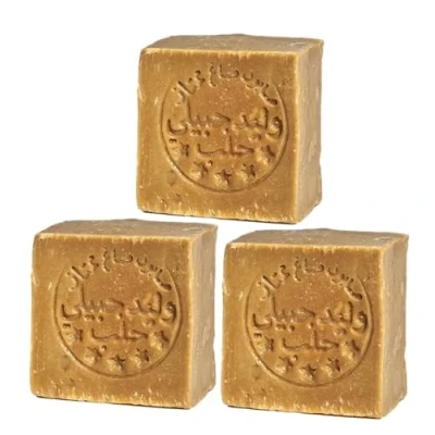 Afbeelding van IchbinPUR Set van 3 originele Aleppo zeep (3 x 140 g), 95% olijfolie, 5% laurierolie, traditioneel recept, haarzeep, douchezeep, handzeep, natuurlijke zeep,