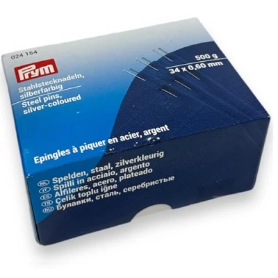 Afbeelding van Prym Pin 0,60 x 34 mm zilver 500 g kartonnen doos staal 0,6