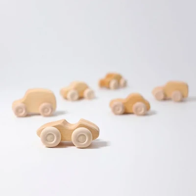 Afbeelding van Grimm&#039;s Houten speelgoed auto&#039;s 6 stuks naturel