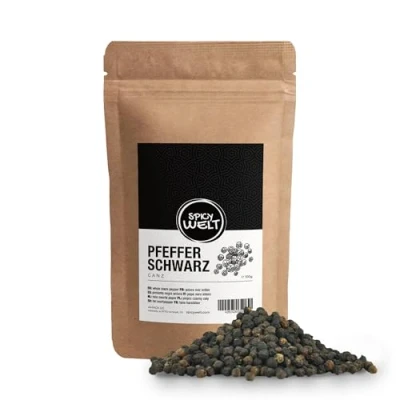 Image de Spicy Welt Poivre Noir Entier (100g) Grains de pour Moulins, Vinaigrettes &amp; Chicons au Gratin Aromatique, Intense Persistant 100% Naturel, Sans Additifs