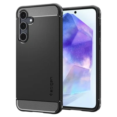 Image de Spigen Rugged Armor Coque de protection pour téléphone portable polyuréthanne thermoplastique (TPU) noir Samsung Galaxy A55
