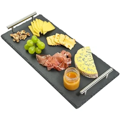 Afbeelding van Bardienblad met handvat, 40 x 20 cm, ideaal voor de server, antislip, echte natuurlijke repen