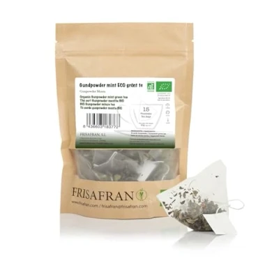 Afbeelding van FRISAFRAN thé vert à la menthe Gunpowder Bio pyramides 15Un 30g Antioxydant japones Digestif boisson rafraîchissante Infusion de pur Feuilles chaud froid