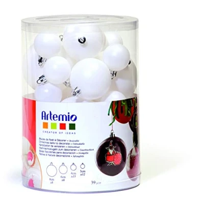 Image de Assortiment 39 boules plastique couleur blanche 3 à 8 cm Artémio