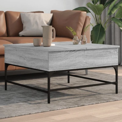 Afbeelding van Salontafel 80x80x45 cm bewerkt hout en metaal grijs sonoma