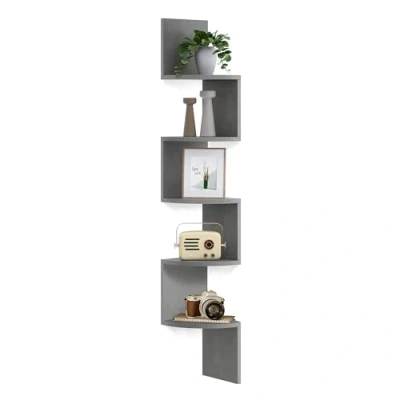 Afbeelding van Vasagle Hoekplank, wandrek met 5 planken, zwevend rek voor keuken, slaapkamer, woonkamer, kantoor, planten, cd&#039;s, decoraties, herinneringen LBC072G49