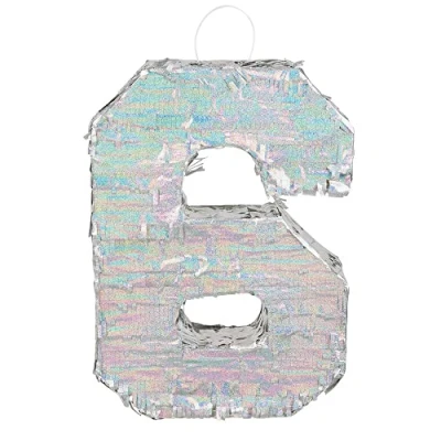 Afbeelding van Boland Piñata &#039;6&#039; holografisch Zilver 6 Verjaardag, Kinderfeestje, Themafeest