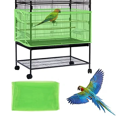 Afbeelding van Universele vogelkooihoes, papegaai zaadvanger, verstelbaar trekkoord voor vogels en kleine dieren, beschermhoes ronde vierkante kooien