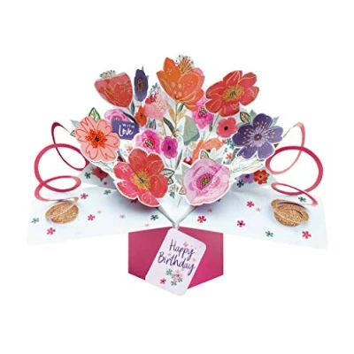 Afbeelding van 3D Pop up wenskaart met envelop Happy Birthday Flowers