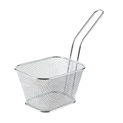 Afbeelding van Cook Concept Frietmandje/patatjes serveermandje zilver metaal 18 x 13 10 cm draadmandje