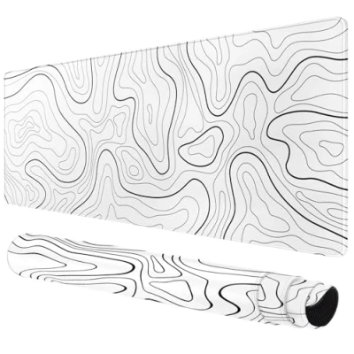 Afbeelding van Grote bureaumuismat: gaming muismat met genaaide randen, uitgebreide antislip onderkant van natuurlijk rubber, minimalistische topografische contour (60 x 30 cm)