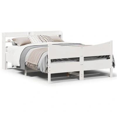 Image de vidaXL Cadre de lit avec tête blanc 150x200 cm bois pin massif