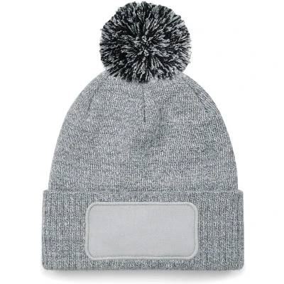 Afbeelding van Beechfield Snowstar patch beanie B443 Heather Grey / Black