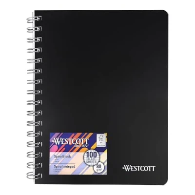 Afbeelding van Westcott E 730891 00 Spiraalboek A5, geruit, 200 geperforeerde pagina&#039;s met hoogwaardig 80 g/m² papier, spiraalblok, notitieblok stevige kunstleren omslag