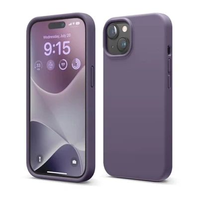 Afbeelding van Elago Compatibel met iPhone 15, vloeibare siliconen hoes, rondom bescherming, krasbestendige zachte microvezelvoering, 15,5 cm (donkerlavendel)
