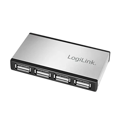Afbeelding van LogiLink 4 poorts USB 2.0 hub met aluminium behuizing en voeding inbegrepen